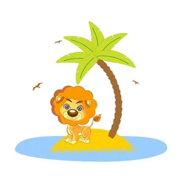 Lion under the palm Stock Illustration