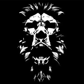 Lion vector art hand drawn clip art black and white Stock Illustration