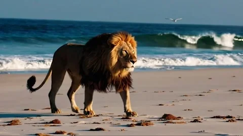 Lion walking in a beach 動画素材 305385904