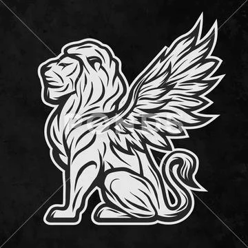 Lion with wings. On a dark background. Stock Illustration