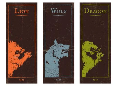 Lion, wolf and dragon Stock Illustration