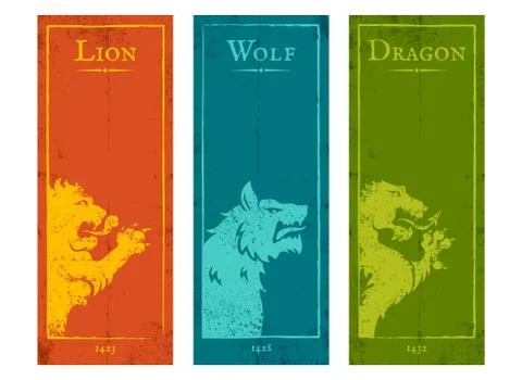 Lion, wolf and dragon Stock Illustration
