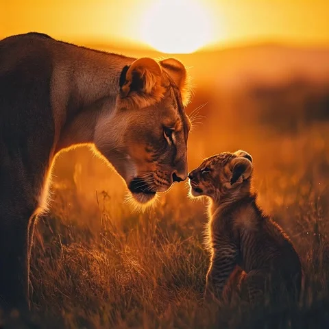 Lioness and Cub at Sunset Stock Footage 307180958
