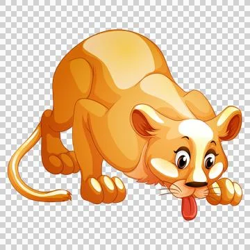 Lioness crouching down isolated on simple transparent base. 库存插图