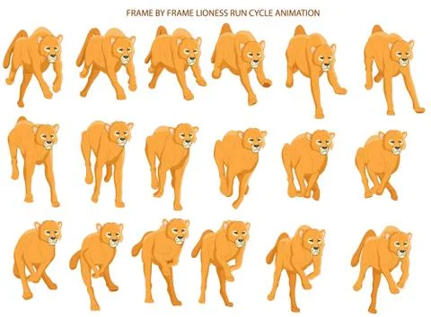 Lioness Vector Illustration, with Frame by Frame Animation Stock Illustration