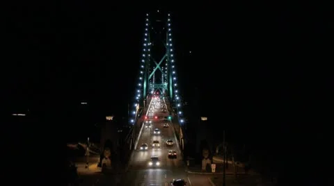 Lions Gate Bridge At Night Stock Footage 10793060