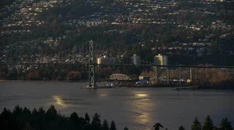 Lions Gate Bridge At Sunset Stock Footage 10786045