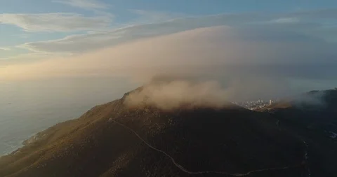 Lion's Head Aerial Covered in Cloud at Sunset Stock Footage 92116264