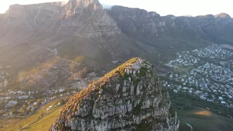 Lion's Head and Table Mountain in Cape Town by Sunrise Stock Footage 276544812