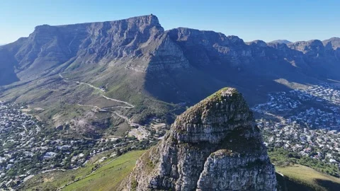 Lions Head Rock with Table Mountain and Cape Town, South Africa Stock Footage 310572134
