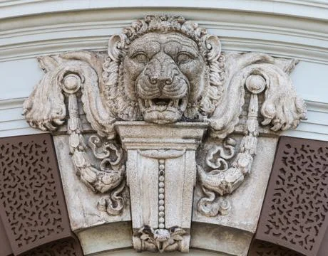 Lion's head statue wall Stock Photos