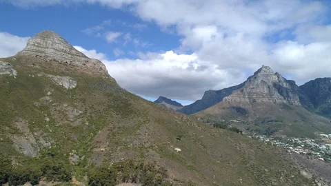 Lion's Head Table Mountain and Camps Bay Aerial View Stock Footage 92201714