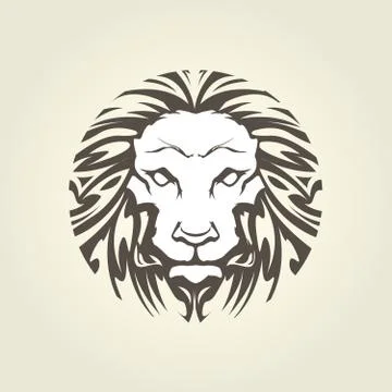 Lion's head in tattoo style - muzzle front view Stock Illustration