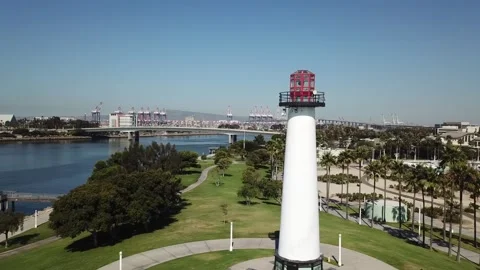 Lions Lighthouse Aerial View 1, Long Beach, DJI Mavic Pro Stock Footage