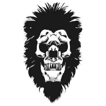 Lions skull hand drawn vector clip art black and white Stock Illustration