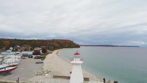 Lionshead Lighthouse, Ontario, Canada - Drone Stock Footage 149437561