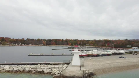 Lionshead Lighthouse, Ontario, Canada - Drone Stock Footage 149437590