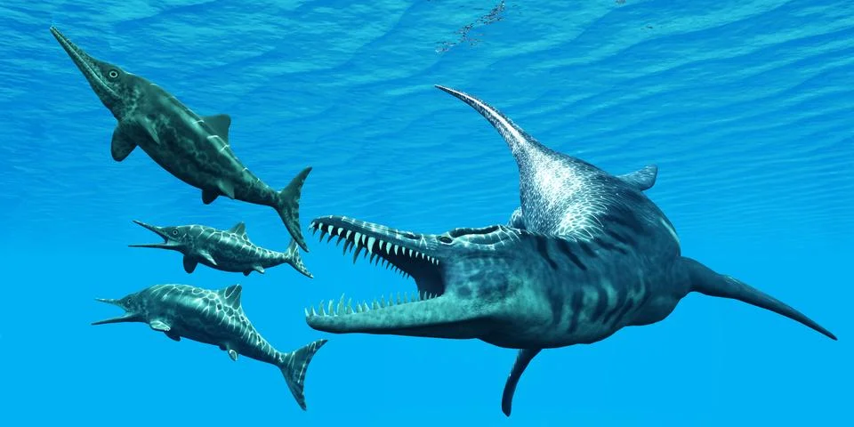 Liopleurodon attacks ichthyosaurus Stock Illustration