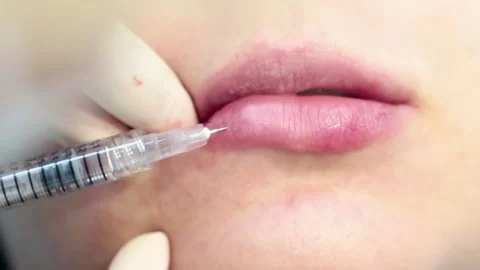 Lip augmentation injection process Vídeo Stock 153047221