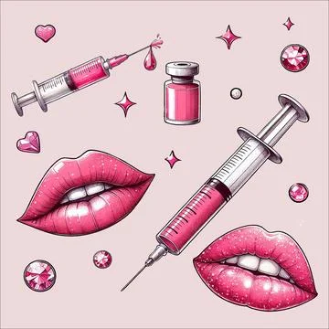 Lip augmentation procedure. Lips injection of hyaluronic acid. Beauty clinic Stock Illustration