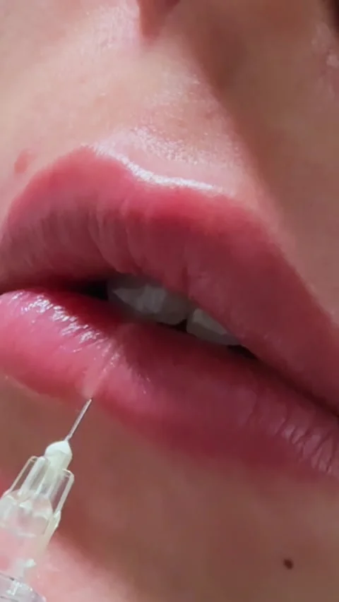 Lip Augmentation Vertical Macro Injection Mature Woman Video stock 317557384