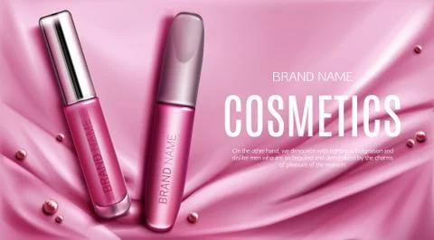 Lip gloss and mascara tubes mockup promo banner Stockillustratie