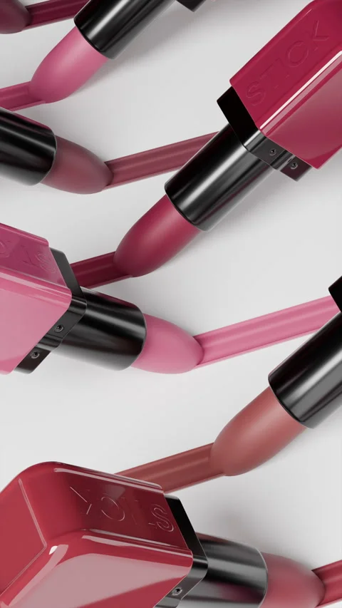 Lip gloss application guide showing various colors and finishes for all-day Stock Footage 323736219