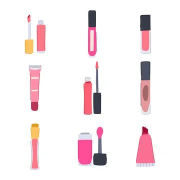 Lip gloss set cartoon vector illustration Stock Illustration
