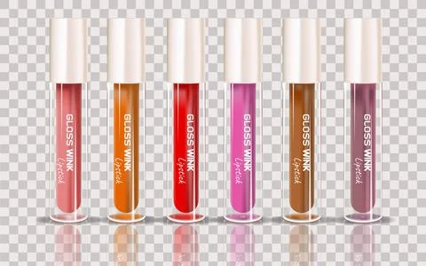 Lip gloss template. Lip plastic transparent 3d realistic vector packaging. Stock Illustration