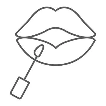 Lip gloss thin line icon, makeup and cosmetic, painting lips sign, vector Stock Illustration
