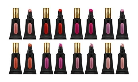 Lip gloss tubes set isolated on white background Stock Illustration