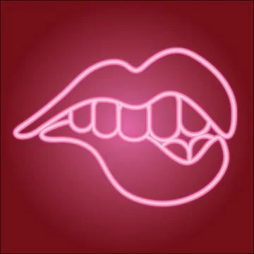 Lip icon where the upper lip and teeth bite the lower lip. Stock Illustration