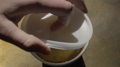 Lip opened on takeout mashed potatoes Stock Footage 294441485