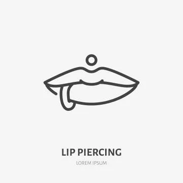 Lip piercing line icon, vector pictogram of face jewelry. Piercing studio logo Stock Illustration