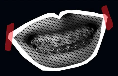 Lips and braces isolated halftone dots texture bitmap retro vintage pop art s Illustrazione stock