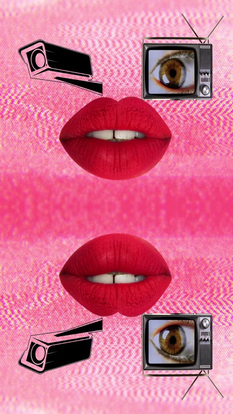 Lips and cctv eyes abstract pattern vertical Stock Footage 267030225
