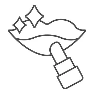 Lips and lipstick thin line icon, makeup routine concept, Lip gloss sign on Stock Illustration