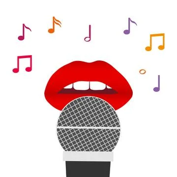 Lips and a microphone, red lips with a microphone, singing a song. Ilustración de archivo