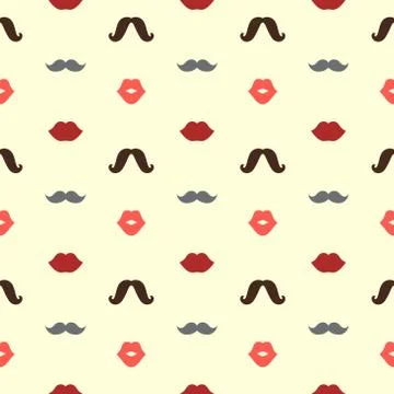Lips and Mustaches Vector Seamless Pattern Stock Illustration