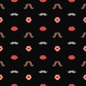 Lips and Mustaches Vector Seamless Pattern Stock Illustration