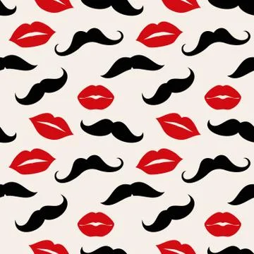 Lips and mustaches vector seamless pattern Stock Illustration