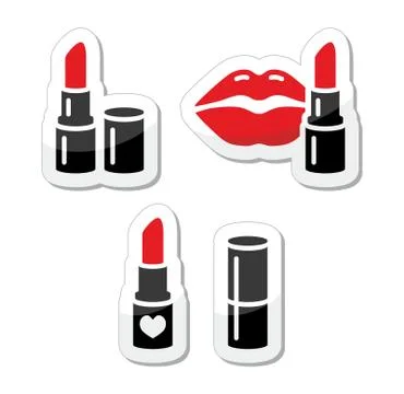 Lips and red lipstick vector icon set Stock Illustration