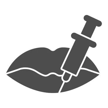 Lips and syringe solid icon, injections concept, botox injection sign on white Stock Illustration