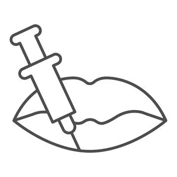 Lips and syringe thin line icon, injections concept, botox injection sign on Stock Illustration