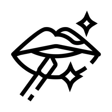 Lips applying lip gloss with sparkling shine icon Stock Illustration