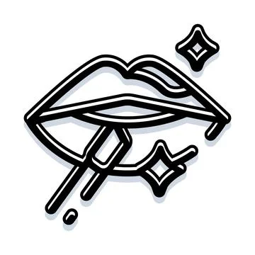 Lips applying lipstick with applicator and sparkle icon Stock Illustration