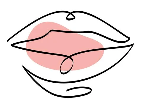 The lips are slightly open drawn with a single line with a pink spot symboliz Stock Illustration