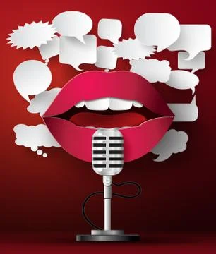 Lips are talking to the microphone. Stock Illustration