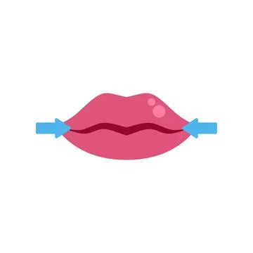 Lips with arrows showing a narrowing effect of the mouth width Stock Illustration