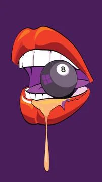 Lips biting a billiard ball number eight Stock Illustration